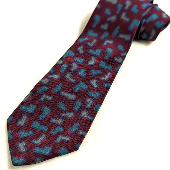Men's Vintage 100% Silk Tie Made in Italy - Abstract Block Motif - Picture 7 of 14